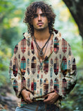 Men's Retro Geometric Feather Tribe Art Print Hooded Shirt