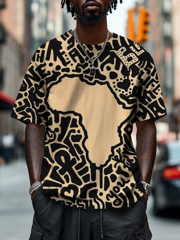 Men's Black Pride African Print Drop Shoulder Casual T-Shirt