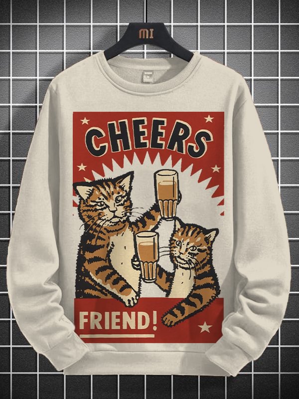 Men's Cheers Friend Art Print Cotton Casual Sweatshirt