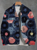 Men's Retro Vinyl Records Print Denim-Like Long Sleeve Shirt