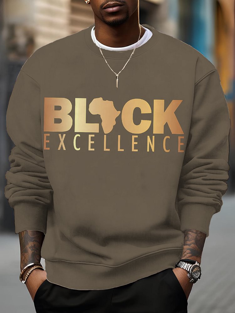 Men's Slogan Black Map Excellence Print Cotton Casual Sweatshirt