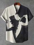 Men's Horror Death Devil Color Block Art Print Half Button Linen Blend Shirt