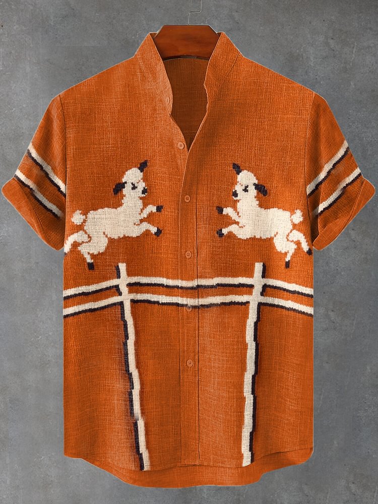 Men's Two Playful Lambs Art Print Shirt