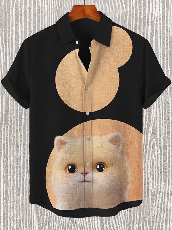 Men's Cute Cat And Moon Art Print Casual Shirt