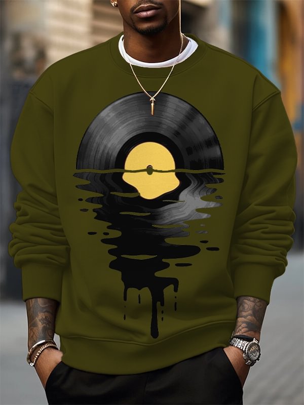 Men's Record Reflections in Water Print Cotton Casual Sweatshirt