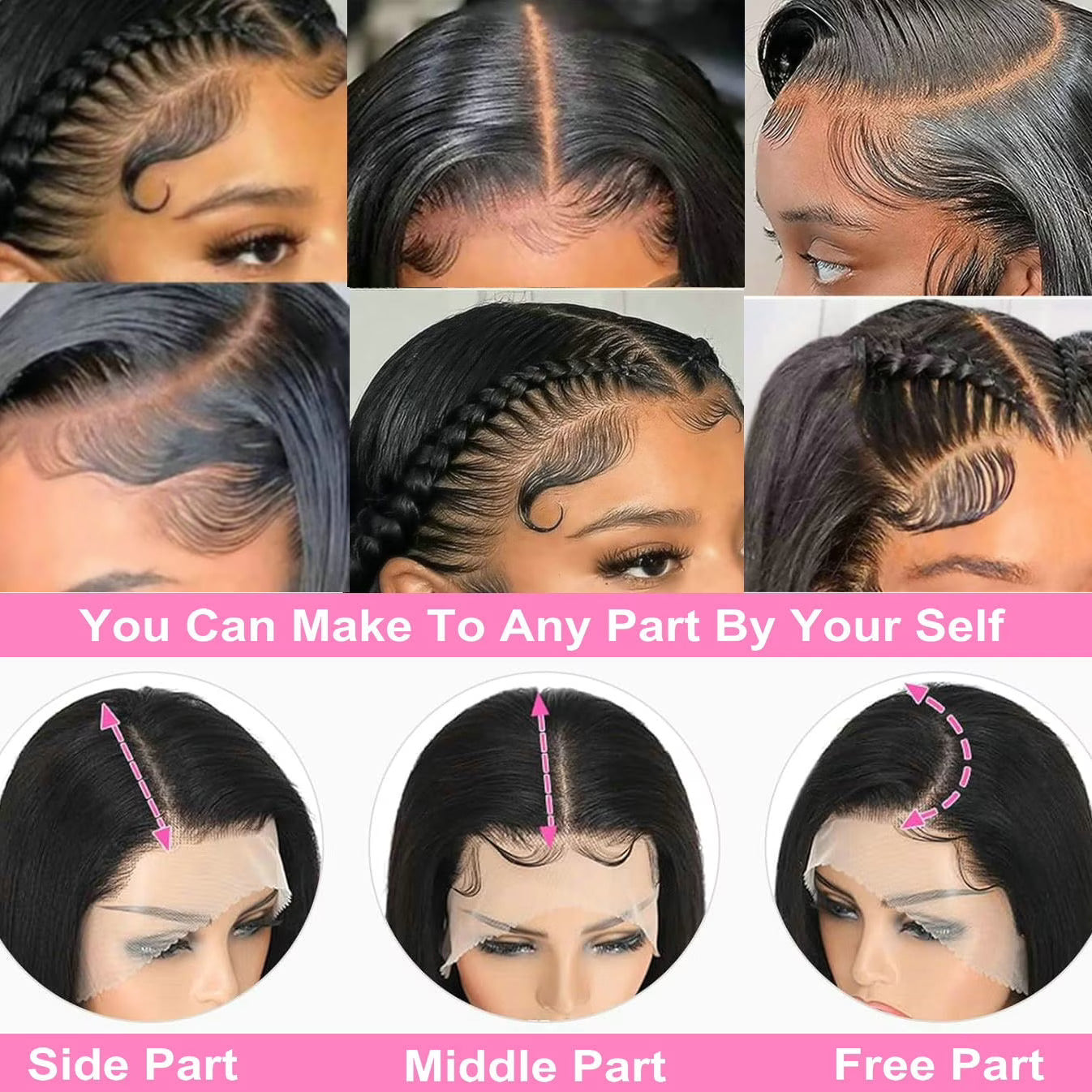 Women 8 inches 100% Human Hair 13x4 Front HD Lace Bob Wig with Pre Plucked Natural Hairline