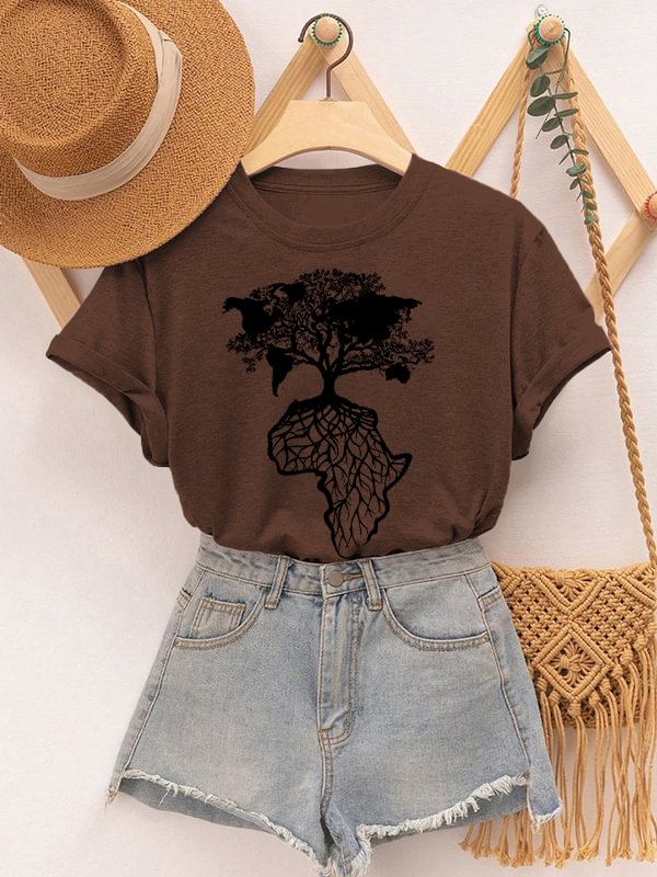 Women's Africa Is The Root Of The World Art Print Cotton Casual T-Shirt