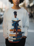 Women's Reading Lover Girl Reading Print Casual Sweatshirt