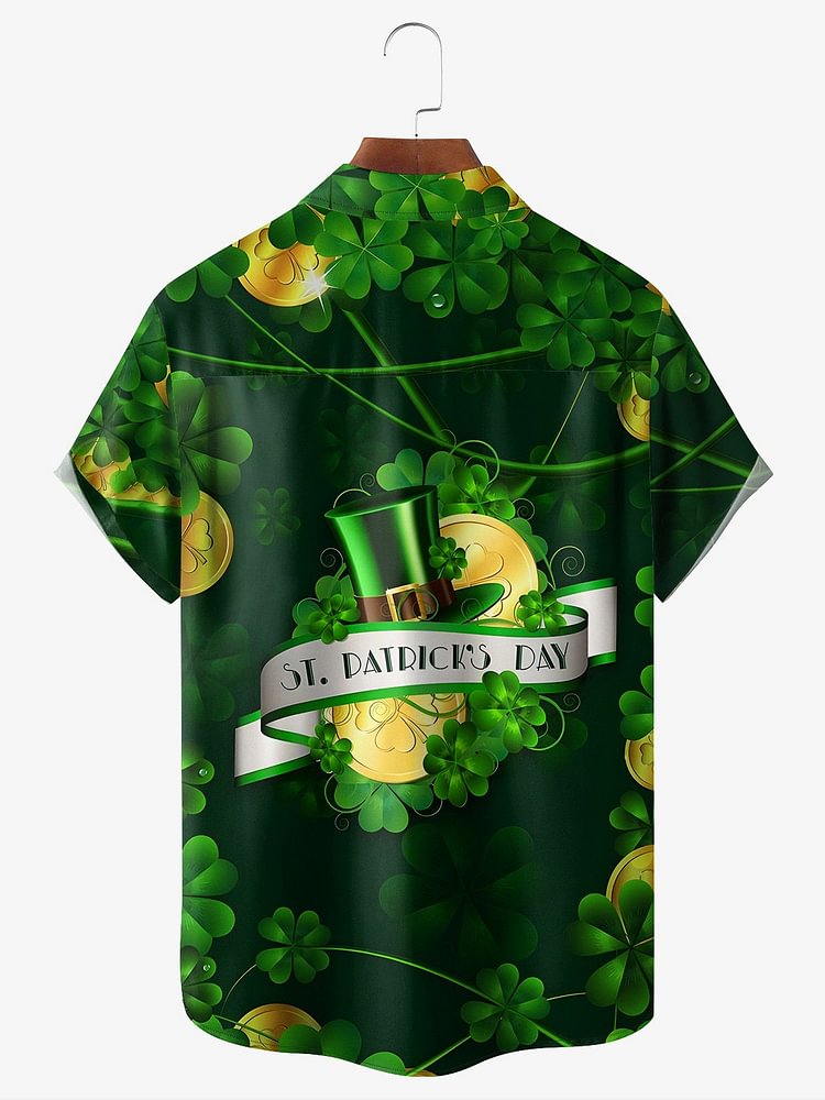 Men's St Patrick's Day Shamrock Gold Coin Print Short Sleeve Shirt