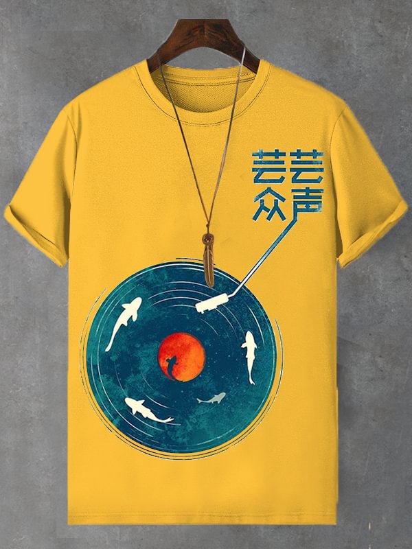 Men's Vinyl Record Player Art Print Cotton Casual T-Shirt