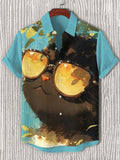 Men's Sunglasses Cat Enjoying The Summer Sun Art Print Short Sleeve Shirt