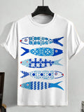Men's Funny Tile Patterns Fish Kisses Graphic Print T-Shirt