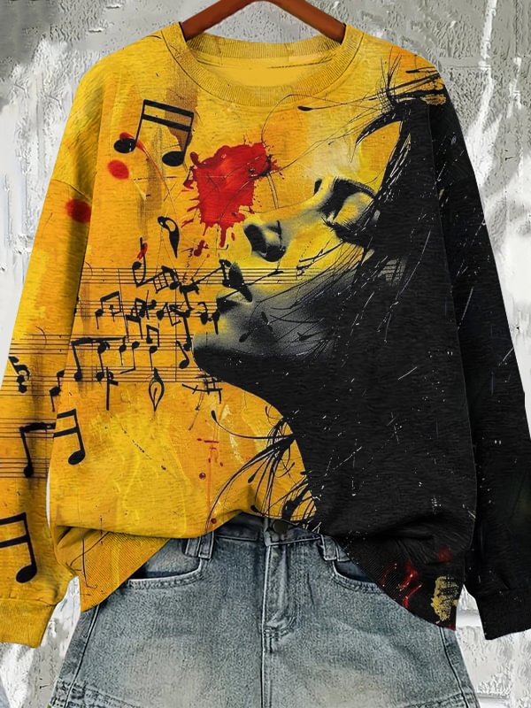 Women's Portrait Art Of Vintage Music Characters Print Casual Sweatshirt