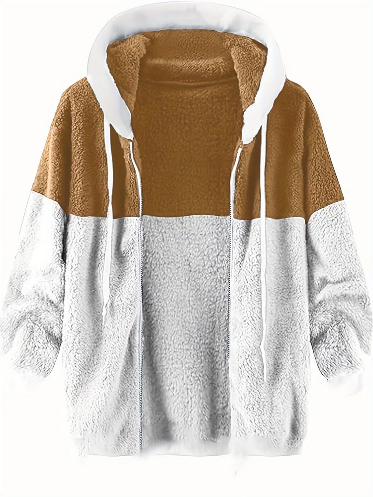 Men's Winter Color Splice Hooded Zip Up Warm Casual Jacket