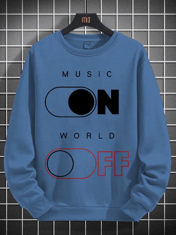 Men's Music On World Off Print Cotton Long Sleeve T-Shirt Thin Sweatshirt