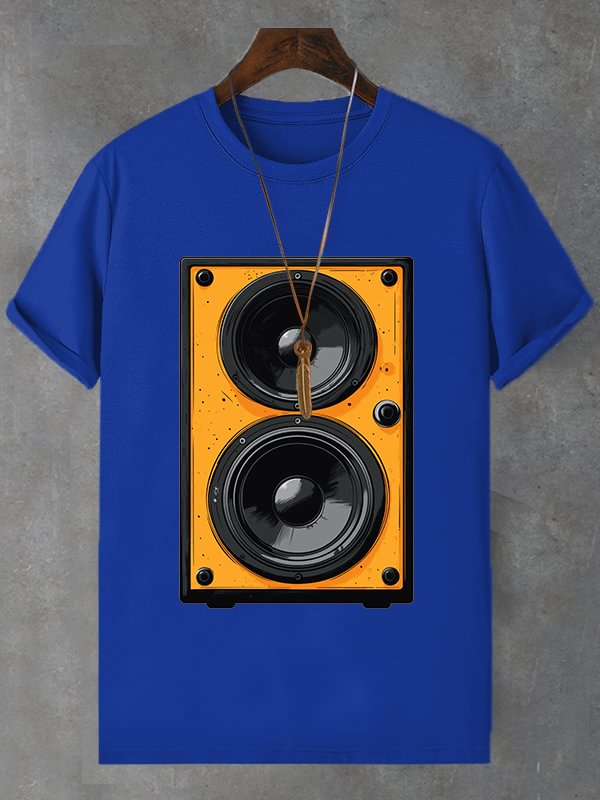 Men's Retro Stereo Nostalgic Music Art Print Cotton Casual T-Shirt