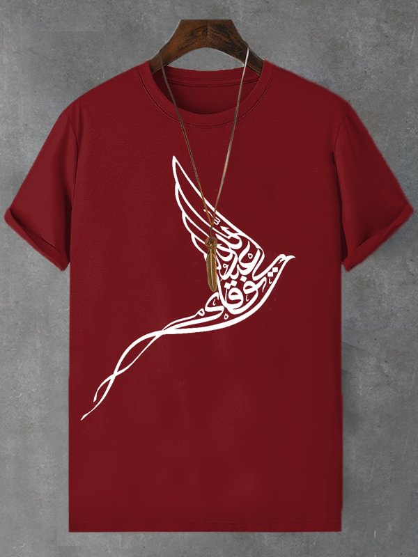 Men's Peace Dove Calligraphy Art Print Cotton Casual T-Shirt