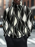 Men's Line Modern Abstract Art Print High Neck Knit Sweatshirt