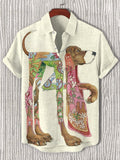 Men's Funny Dog Floral Pattern Art Print Casual Shirt