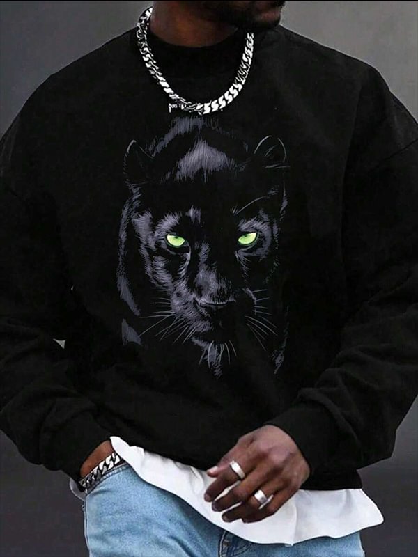 Men's Panther Graphic Print Casual Sweatshirt
