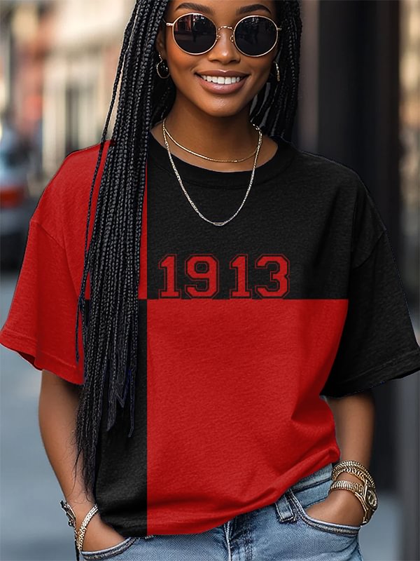 Women's Red Elephant Sisterhood 1913 Color Blocks Print Casual T-Shirt