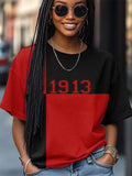 Women's Red Elephant Sisterhood 1913 Color Blocks Print Casual T-Shirt