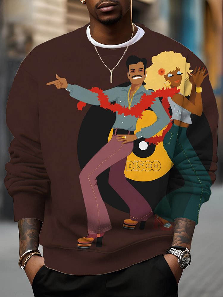 Men's Vintage Disco Dance Print Cotton Casual Sweatshirt
