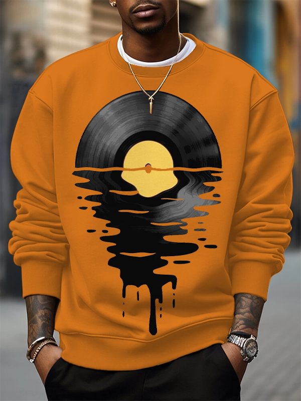 Men's Record Reflections in Water Print Cotton Casual Sweatshirt