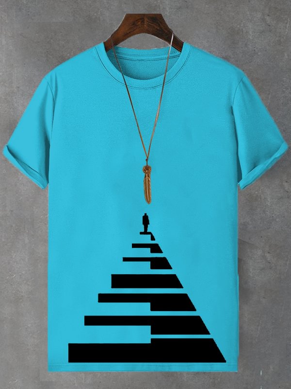 Men's Piano Key Stairs Art Print Cotton Casual T-Shirt