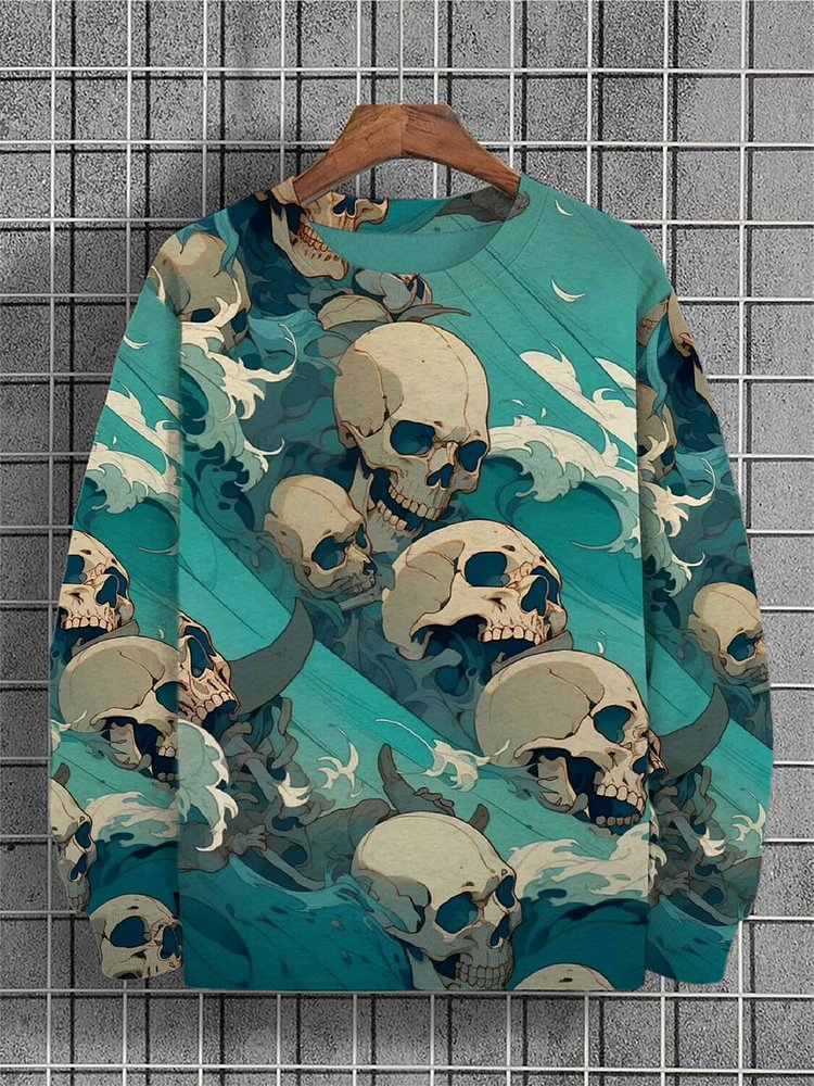 Men's Sea Waves Skulls Dark Art Print Casual Sweatshirt