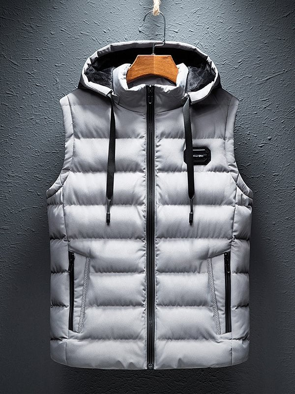 Men's Full Zipper Drawstring Hooded Slim Vest Jacket