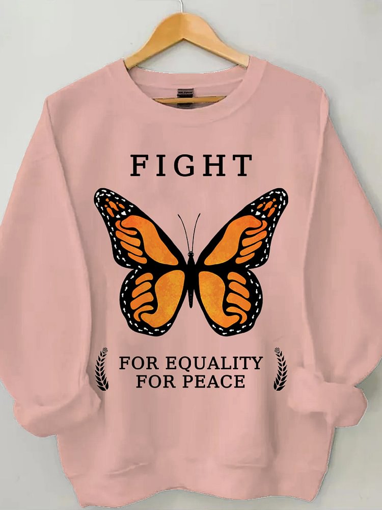 Women's Fight For Equality For Peace Butterfly Print Cotton Long Sleeve T-Shirt Thin Sweatshirt