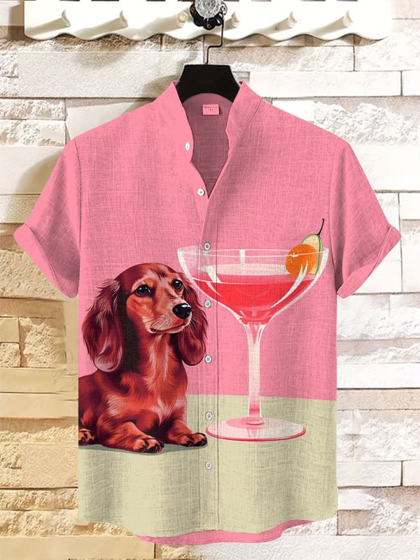 Men's Dachshund And Martini Cocktail Art Print Casual Shirt