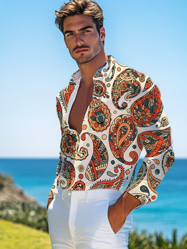 Men's Paisley Abstract Pattern Print Long Sleeve Shirt