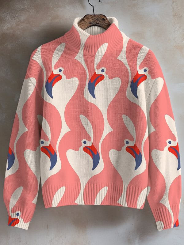 Women's Flamingo Art Print High Neck Knit Sweatshirt