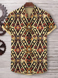 Men's Black Ethnic Traditional Patterns Print Casual V Neck T-Shirt