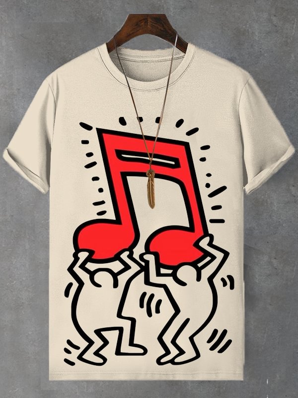 Men's Man Holding Musical Note Print Cotton Casual T-Shirt