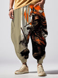 Men's Fox Warrior Ink Painting Illustration Print Loose Drawstring Waist Sweatpants