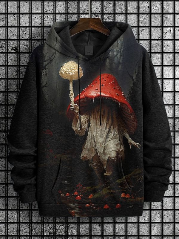 Men's Vintage Dark Mushroom Fly Agaric Art Print Casual Hoodie