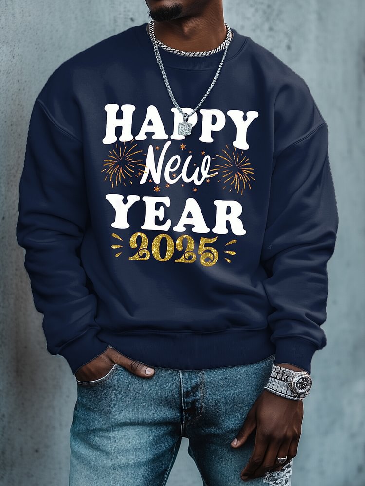 Men's Happy New Year 2025 Print Cotton Casual Sweatshirt