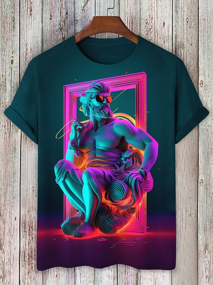 Men's Three-dimensional Sculpture Hip-hop Illustration Print Casual T-Shirt