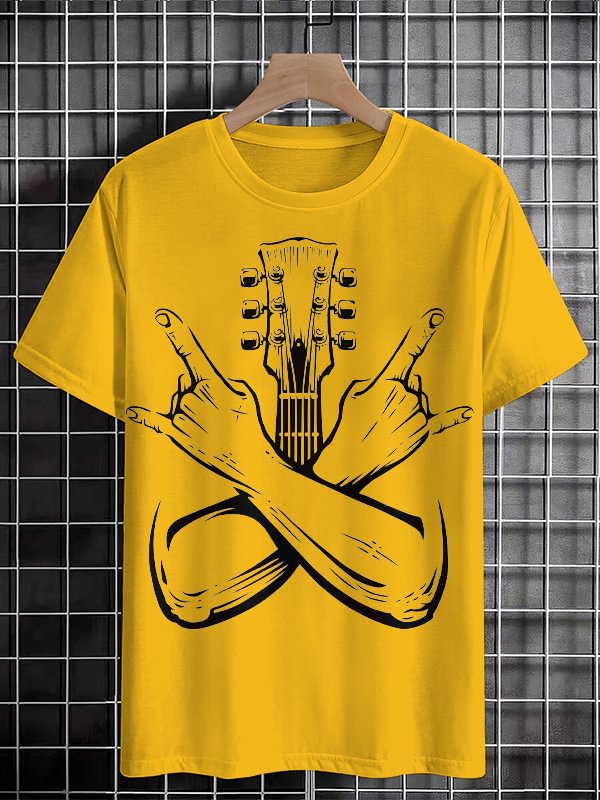 Men's Rock And Roll Abstract Guitar Graphic Print Cotton Casual T-Shirt