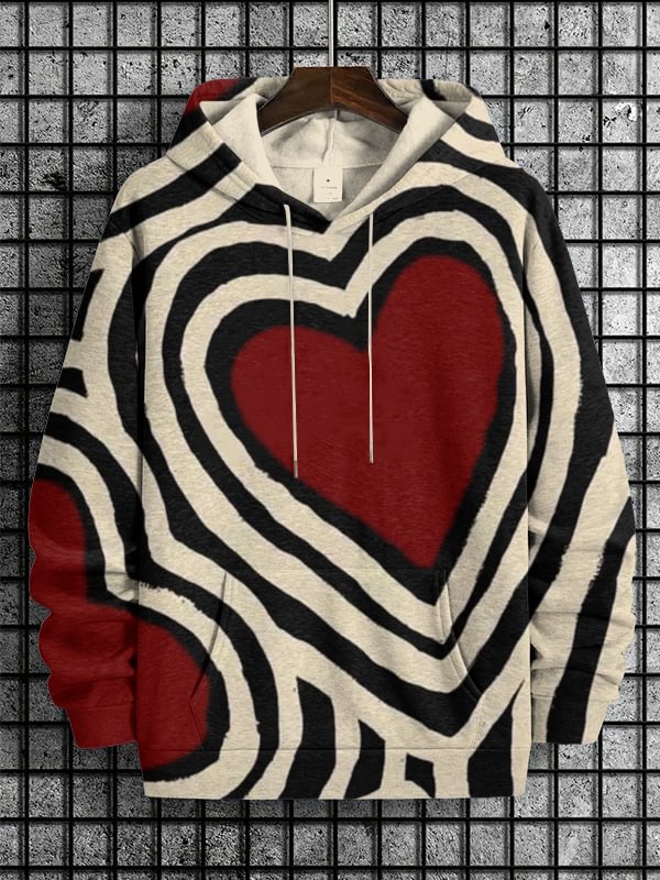 Men's Valentine's Day Love Print Casual Hoodie