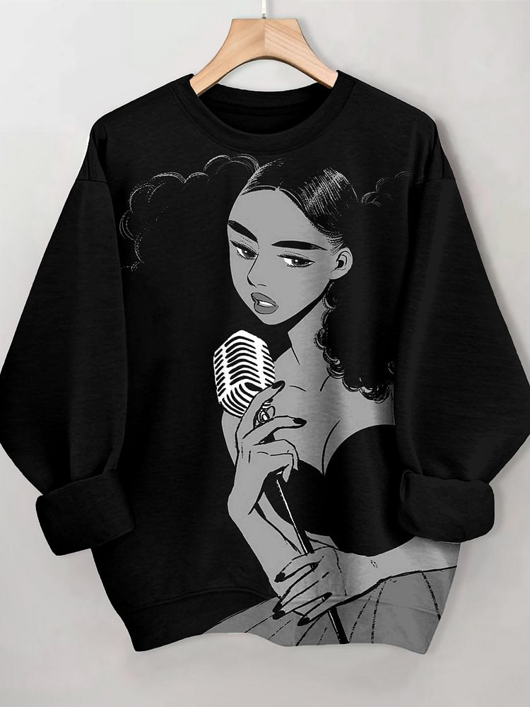 Women's Singing Girl Vintage Print Cozy Sweatshirt