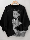 Women's Singing Girl Vintage Print Cozy Sweatshirt