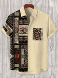 Men's African Traditional Pattern Art Print Linen Blend Shirt