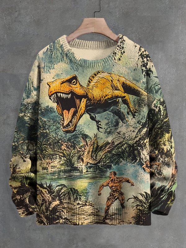 Men's Beaver Art Print Knit Sweatshirt