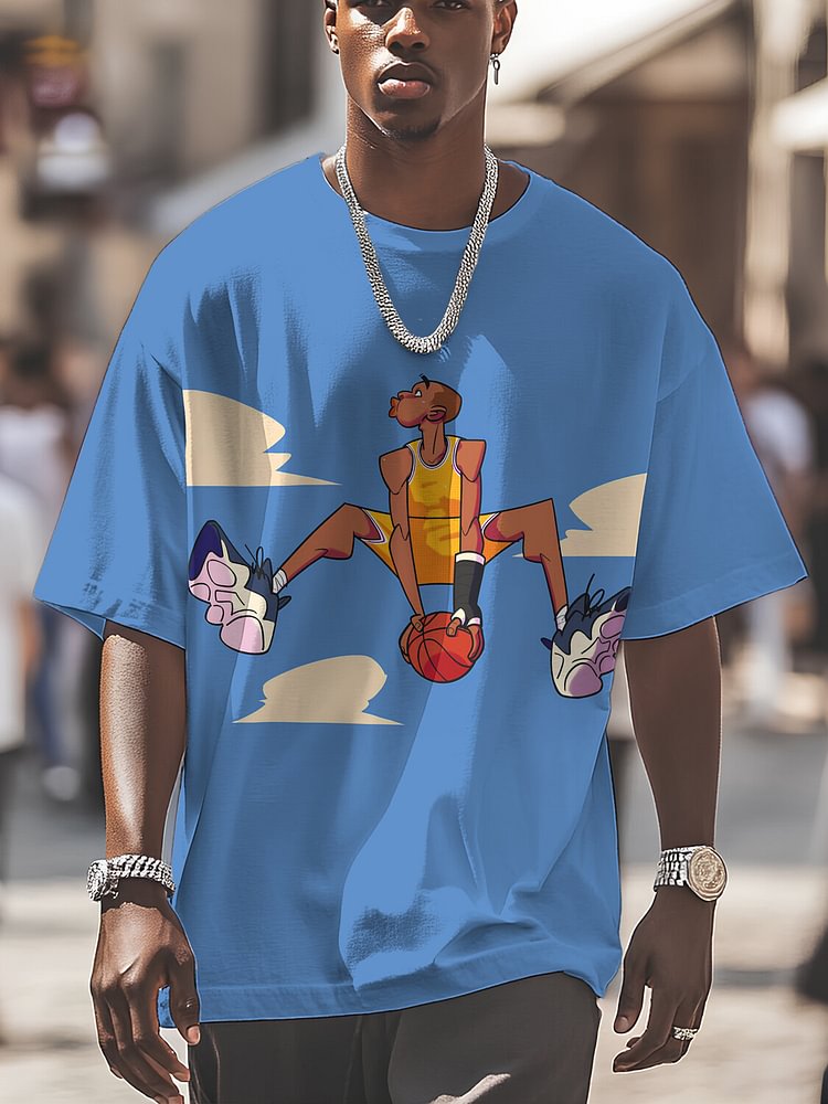 Men's Basketball Cartoon Art Print Casual T-Shirt