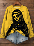 Women's Dark Demoness And Black Cat Art Print Casual Sweatshirt