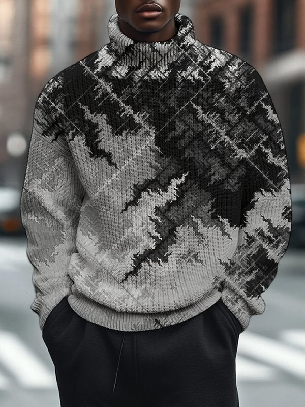 Men's Retro Abstract Pattern Art Print High Neck Knit Sweatshirt